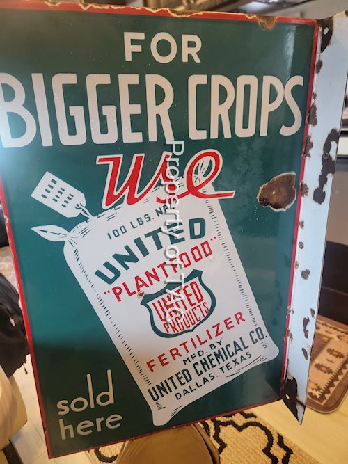 United "Plant Food" Fertilizer w/Image Porcelain Flange Sign