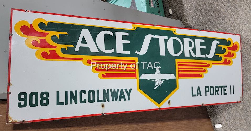 Ace Stores w/Plane Graphics Porcelain Sign