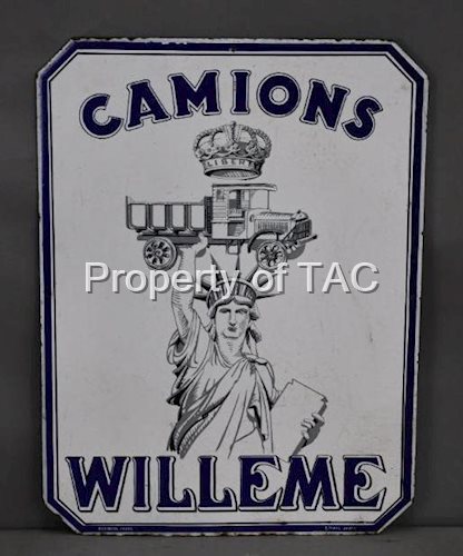 Camions Willeme w/Liberty Holding a Truck Porcelain Sign