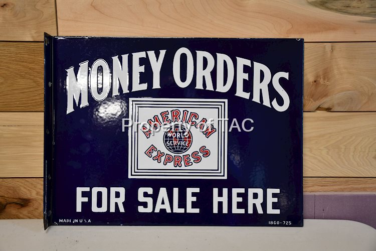 American Express Money Orders "For Sale Money" Porcelain Flange Sign