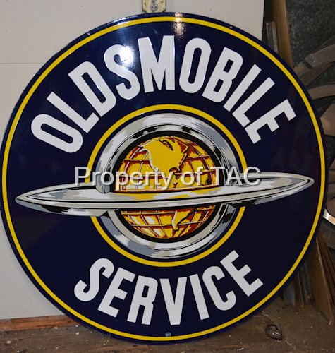 Oldsmobile Service w/World in Ring Logo Porcelain Sign