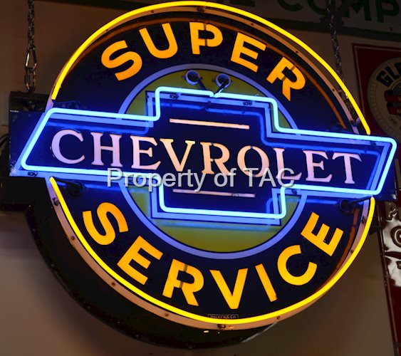 Super Chevrolet Service Milk Glass/Neon Porcelain Sign