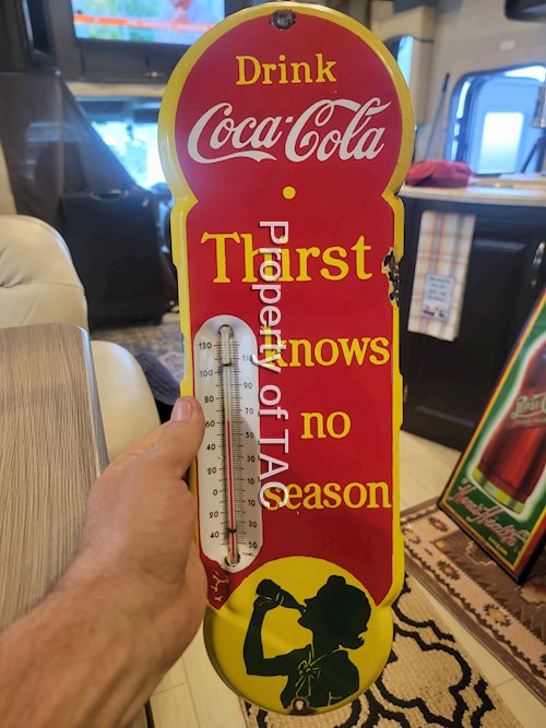 Drink Coca-Cola "Thirst Knows No Season" w/Lady Porcelain Thermometer