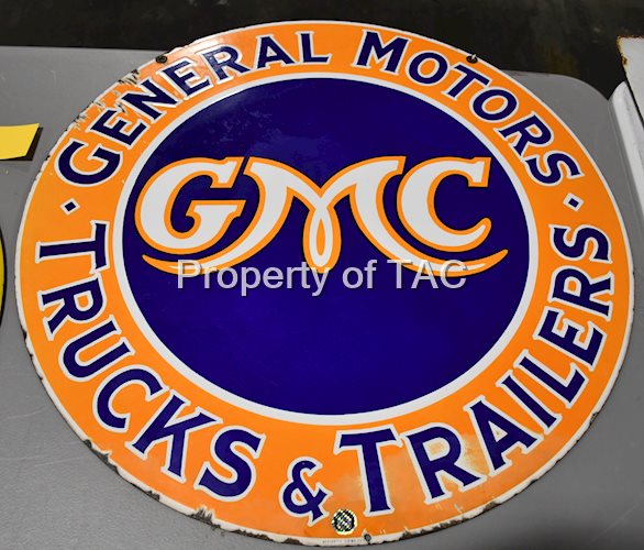 GMC General Motors Trucks & Trailer Porcelain Sign