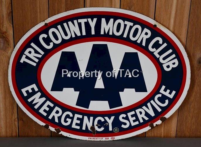 AAA Tri-County Motor Club Emergency Service Porcelain Sign
