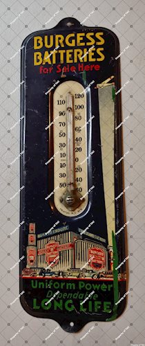 Burgess Batteries Tin Thermometer