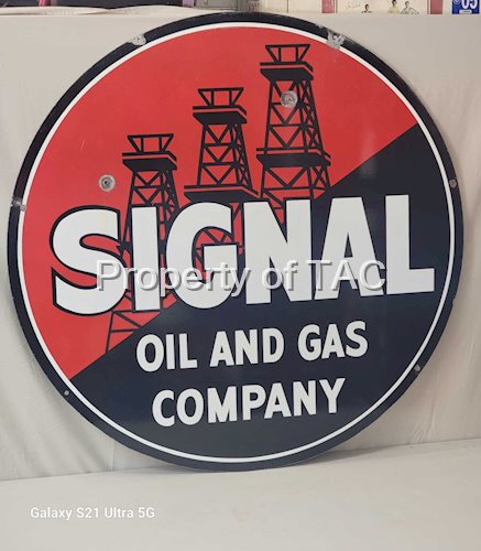 Signal Oil & Gas Company w/3 Derrick Logo Porcelain Sign