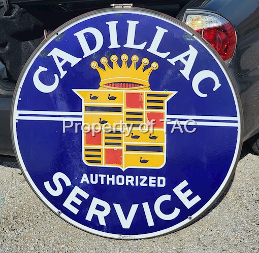 Cadillac Authorized Service w/Crest Logo Porcelain Sign