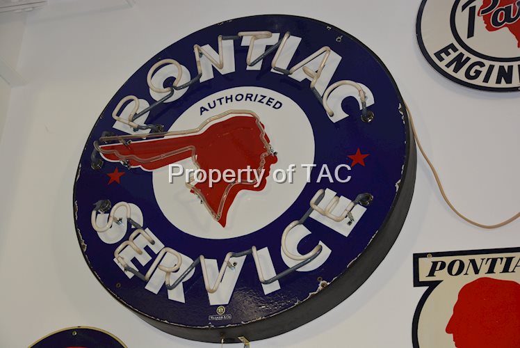 Pontiac Service with full feather Indian and red stars, has been made into a neon,