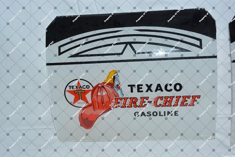 Original Texaco (black-T) Fire Chief Gasoline Ad Glass for a National A-38 Gas Pump