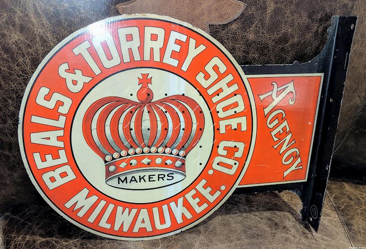 Beals & Torrey Shoe Co. Milwaukee Double Sided Tin Flange Sign