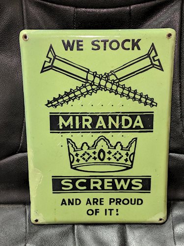 We Stock Miranda Screws And Are Proud of It! SSP Single Sided Porcelain Sign