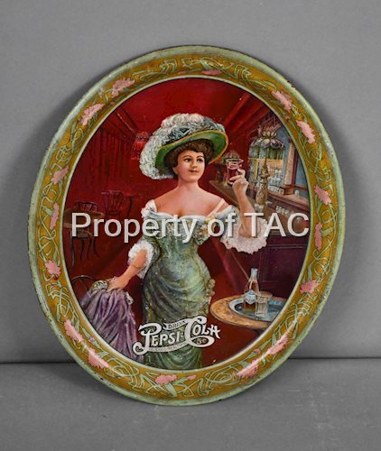 1909 Pepsi:Cola Metal Serving Tray w/Lady at Soda Fountain