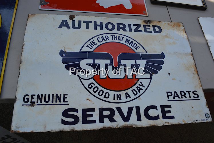 Stutz Authorized Service Genuine Parts "The Car That Made Good in a Day" Porcelain Sign