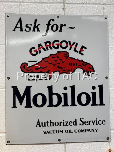 Ask for Mobiloil w/Gargoyle Porcelain Oil Cabinet Sign