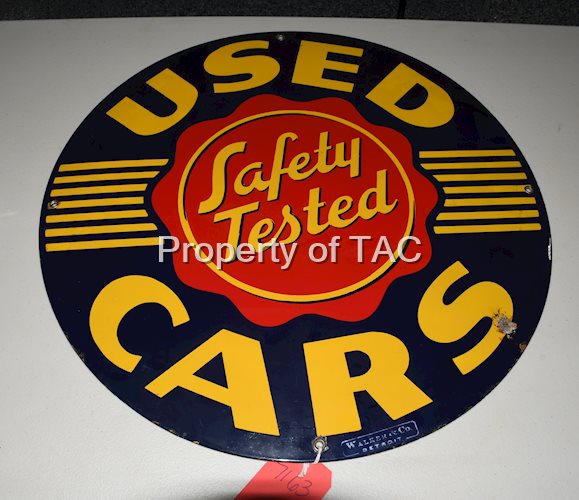 (Oldsmobile) Safety Tested Used Cars Porcelain Sign