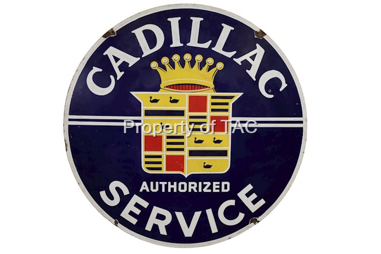 Cadillac Authorized Service w/Crest Logo Porcelain Sign
