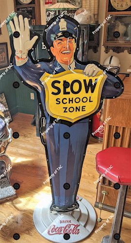 Coca Cola Slow School Zone Policeman" Tin Curb Sign"