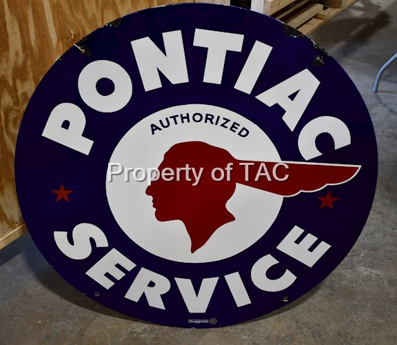 Pontiac Authorized Service w/Full Feather & Stars Logo Porcelain Sign