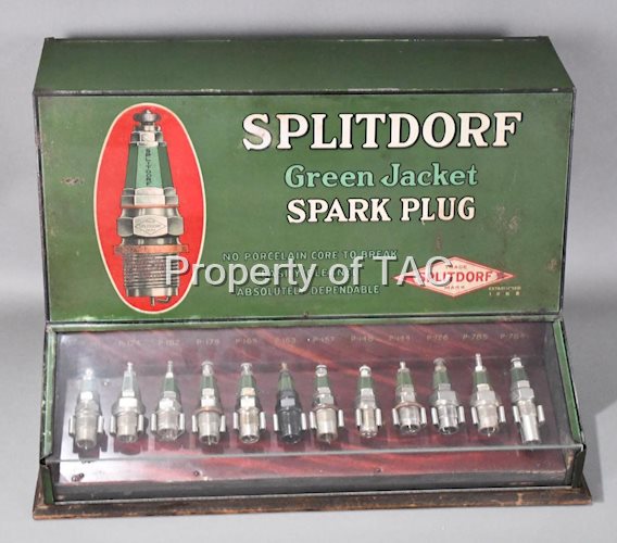 Splitdorf Green Jacket Spark Plug Metal Counter-Top Display