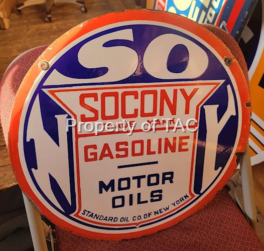 Socony Gasoline Motor Oil /English & Japanese Porcelain Sign