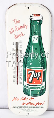 7up "The All-Family Drink" w/bottle Metal Thermometer