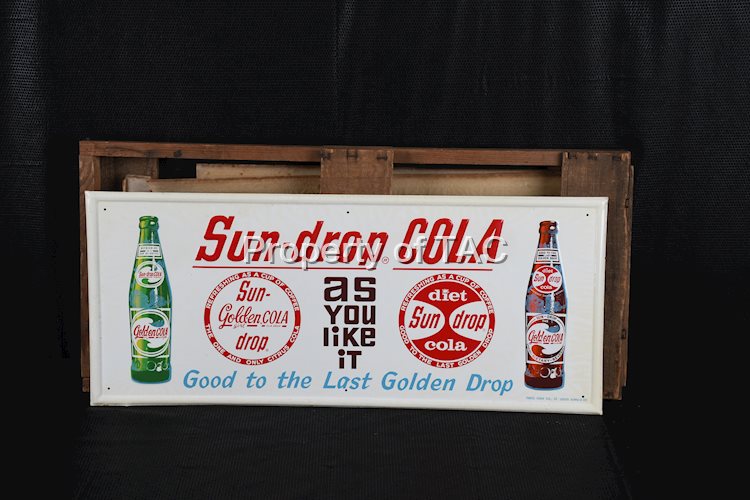 Sun-Drop Cola "As You Like It" w/Bottles Metal Sign In Crate