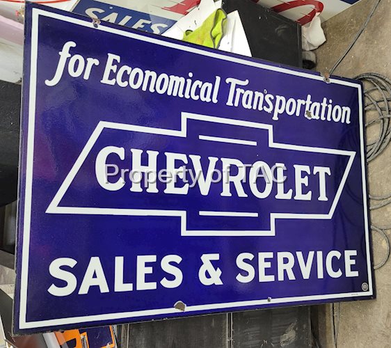 Chevrolet for Economical Transportation Double Sided Porcelain Sign w/ Hood