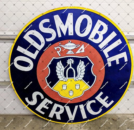 Oldsmobile Service DSP Double Sided Porcelain Sign w/ Crest Logo
