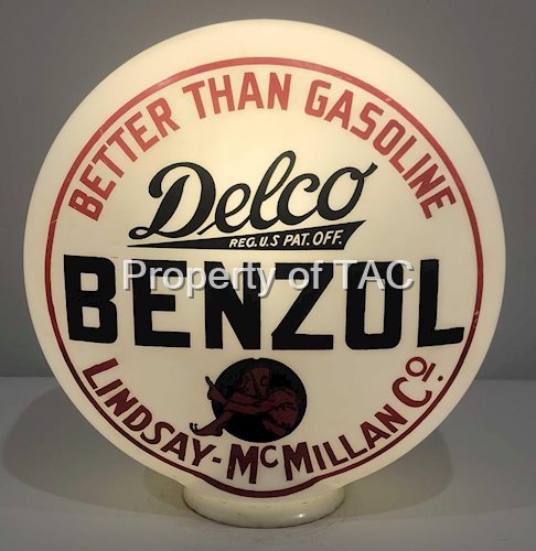 Delco Benzol "Better Than Gasoline" w/Logo OPB Milk Glass Globe