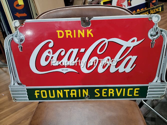 Drink Coca-Cola Fountain Service Porcelain Sign w/Spigots