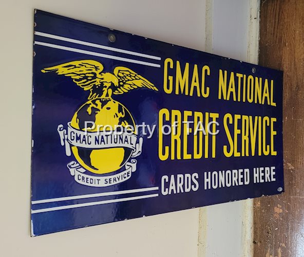 GMAC Credit Service Cards Honored Here Porcelain Sign w/ Logo