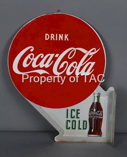 Drink Coca-Cola Ice Cold w/Bottle Metal Flange Sign (TAC)
