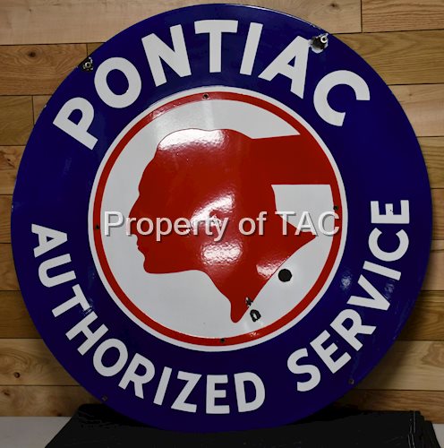 Pontiac Authorized Service w/Chopped Feather Logo Porcelain Sign