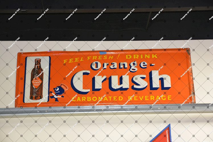 Drink Orange Crush Carbonated Beverage w/bottle & Crushy sign