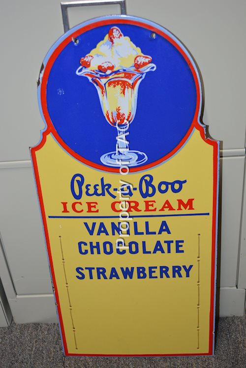 Peek-a-Boo Ice Cream Vanilla-Chocolate-Strawberry Porcelain Sign