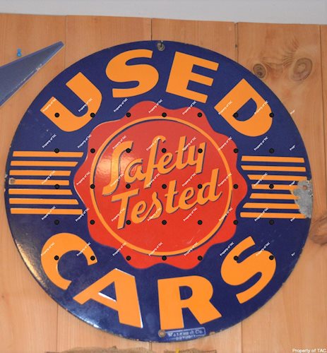 (Oldsmobile) Safety Tested Used Cars Porcelain Sign
