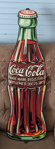 Coca Cola Embossed Tin Christmas Bottle Sign