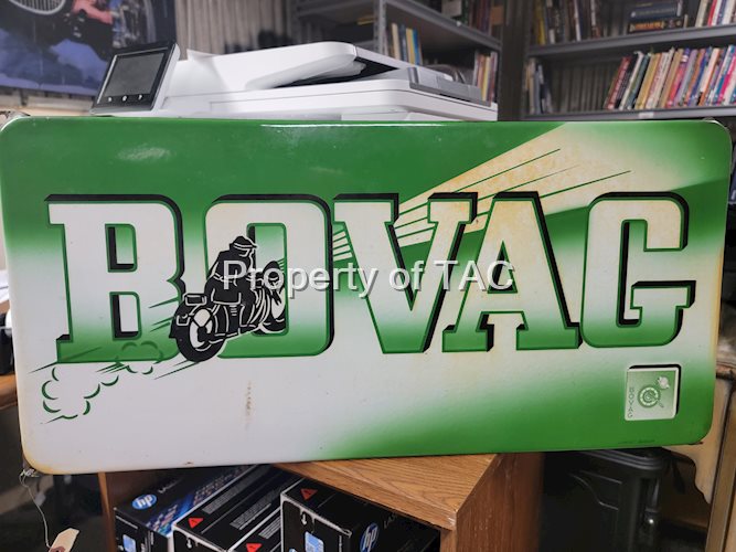 Bovac w/Motorcycle (auto parts) Porcelain Sign
