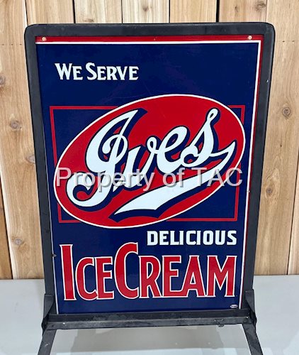We Serve Ives Delicious Ice Cream Porcelain Sidewalk Sign