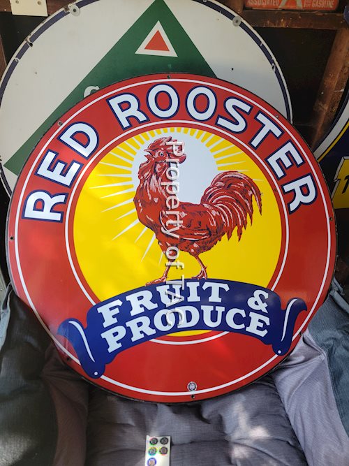 Red Rooster Fruit & Produce w/Logo Porcelain Sign
