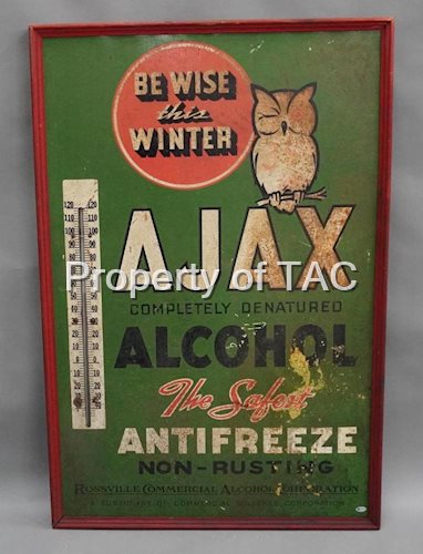 Ajax Alcohol Anti-Freeze w/Owl Logo Metal Thermometer