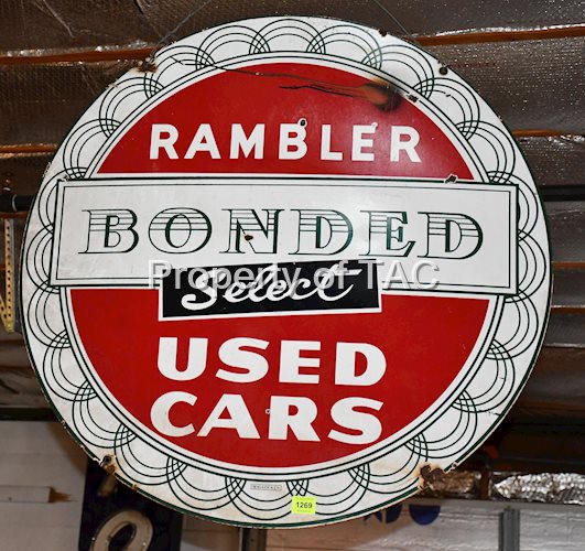RAMBIER BONDED SELECT USED CARS DOUBLE-SIDED PORCELAIN SIGN
