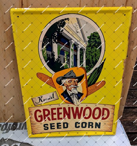 Kernel Greenwood Seed Corn SST Self Framed Single Sided Tin Sign