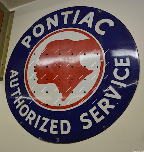 Pontiac Authorized Service w/chopped Feather Logo Porcelain sign