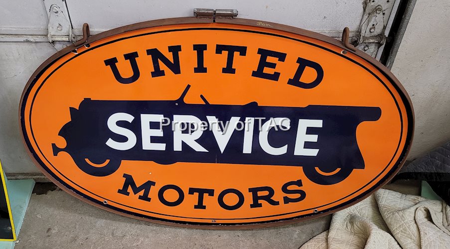 United Motors Service Double Sided Porcelain Sign in mounting ring