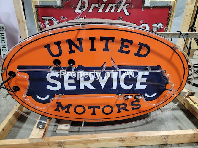 United Motors Service w/Logo Neon Porcelain Sign