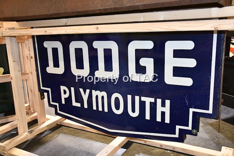 2-Dodge Plymouth Porcelain Signs Under Lighted Hood