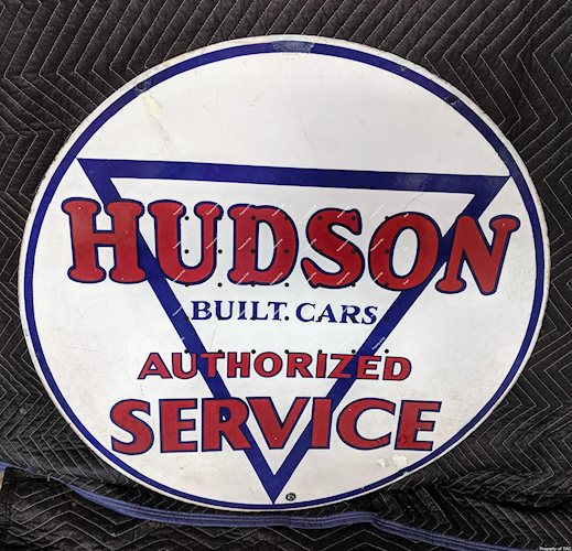Hudson Built Cars Authorized Service DSP Double Sided Porcelain Sign