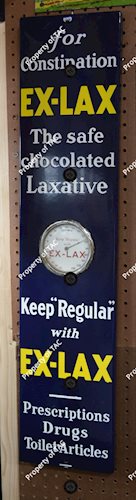Ex-Lax The safe chocolated laxative" w/round thermometer Porcelain"